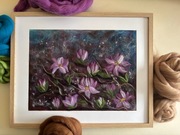 Ręcznie wykonany obraz z wełny czesankowej. MAGNOLIE.