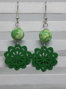 Kolczyki Drewniany kwiat zielony, Jaspis, lekkie, drewno, Handmade
