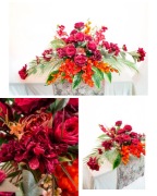 Duża kompozycja cmentarna 120 cm | czerwone kwiaty | betonowa misa