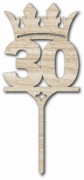 Topper na tort drewniany cyfra 30 z koroną urodziny