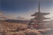 Plakat Fudżi i Kwiaty Wiśni Japonia 92x61 cm w Antyramie