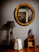 lustro ozdobne w drewnianej ramie okrągłe nowoczesne