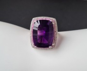 Pierścionek srebro 925 platynowane, ametyst, szafiry, cyrkony