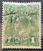 Australia, król Jerzy V z kangurem i emu po bokach, Jeden pens (One Penny)