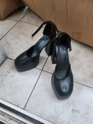 Czarne buty czółenka na platformie opaska 7cm,rozmiar 38