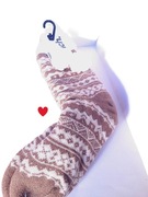 Skarpety ocieplane zimowe antypoślizgowe Bench z pomponami brąz białe