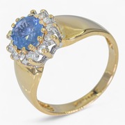 Pierścionek z 14kt złota z szafirem 1,65ct i diamentami 0,25ct Cert.IGI