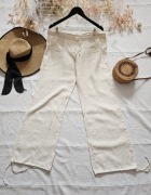 Kremowe spodnie 100% len H&M XL 42 jasny beż luźne