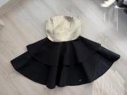 A&A Collection - Sukienka koktajlowa mini z gorsetem złoto-czarna