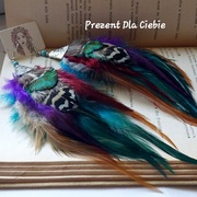 Kolczyki pióra kolorowe indiańskie srebro 925 turkus