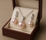 Komplet biżuterii srebro 925 – naszyjnik + kolczyki z różową perłą