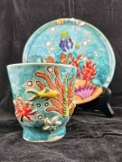 Kubek z talerzykiem handmade 