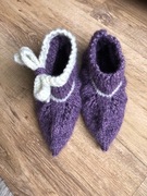 Kapcie bambosze damskie/dziewczęce – r. 35–36, fioletowe, naturalna wełna