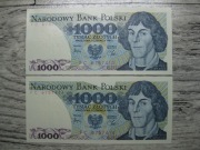 BANKNOT POLSKA 2X 1000 ZŁOTYCH 1982 ROK SERIA FC KOL. NUMERY UNC