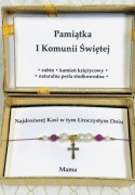 Bransoletka Pamiątka I Komunii Świętej  Kamienie naturalne Złoty Krzyżyk
