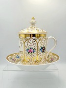 Filiżanka z przykrywką F.A Schumann Berlin biedermeier antyk duża