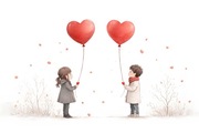Dwoje dzieci z balonami w kształcie serca – grafika cyfrowa do pobrania