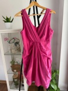 Elegancka sukienka V neck bodycon z marszczeniami 40 L H&M fuksja