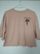 PULL&BEAR BLUZKA KRÓTKA, CROP TOP, rozm. S, pudrowy róż, napisy