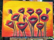 Obraz ręcznie malowany Czerwone maki na żółtym tle Bączkowska 70 cm 