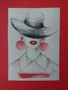 Akwarelowy portret kobiety "Kobieta stylowa i tajemnicza "