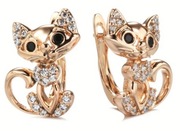 Kolczyki kotki z cyrkonią pozłacane + pudełko 