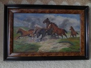konie, olej na tekturze