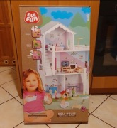 Drewniany domek dla lalek Duży piętrowy mebelki 