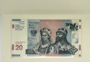 Banknot Kolekcjonerski 20 zł 1050 Rocznica Chrztu Polski NBP Stan UNC Etui