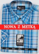 Koszula męska turkusowa w kratkę na krótki rękaw kołnierzyk 40/41