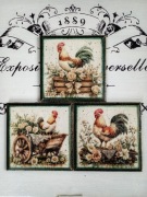 Ozdobne podstawki z kogutami farmhouse shabby chic vintage decoupage kogut