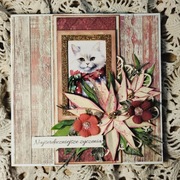 Kartka świąteczna ręcznie robiona KOTEK czerwony 3d