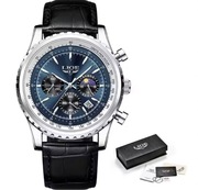 Zegarek męski LIGE kwarcowy skórzany pasek prezent dla mężczyzny