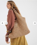 River Island torebka koszyk worek logo beż słomkowa