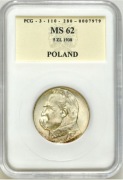 5 zł Piłsudski 1938 rok PCG MS62 II RP rzadki rocznik BARDZO  ŁADNY