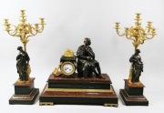 Potężny zestaw zegar z kandelabrami brąz / marmur antyk XIX wiek 