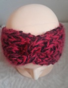 Opaska na uszy moher handmade ciepła turban czerwono czarna