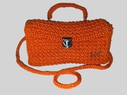 Pomarańczowa torebka handmade szydełkowa z podszewką, pasek 76 cm