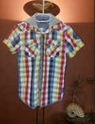 KOSZULA CHŁOPIĘCA krótki rękaw kolorowa kratka r.152/158