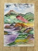 Obraz akwarela Góry i morze ręcznie malowany