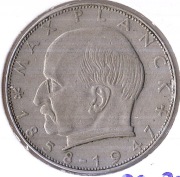 NIEMCY 2 marki 1960 G, KM# 116, VF, Max Planck