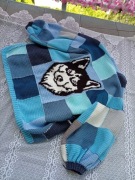 Sweter kardigan z kieszeniami Wilk pies husky handmade