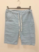 Spodnie do kolan, sportowe, dresowe, luźne, błękitne z kieszeniami