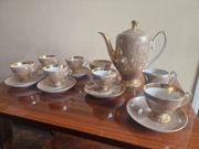 Stary Serwis Kawowy Chodzież - Filiżanki, Spodki, Dzbanek Mlecznik