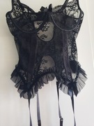 Czarny gorset z koronki biustonosz B rozmiar M 38 z pasem do pończoch 
