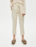 Pull&Bear spodnie cargo beżowe kieszenie bojówki utility pasek cygaretki L