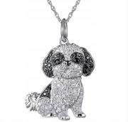 NASZYJNIK WISIOREK SHIH TZU Z DIAMENCIKAMI KRYSZTAŁKAMI PIES SREBRNY Y2K