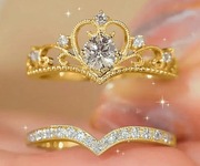 Komplet 2 pierścionków z cyrkoniami otwarty regulowany pozłacane + pudełko