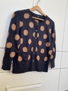 Czarny sweterek kardigan w brązowe kropki, rekaw 3/4 rozmiar XL