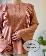 Koszula vintage 100% wiskoza różowa szerokie rękawy falbanka Per Una 40 L